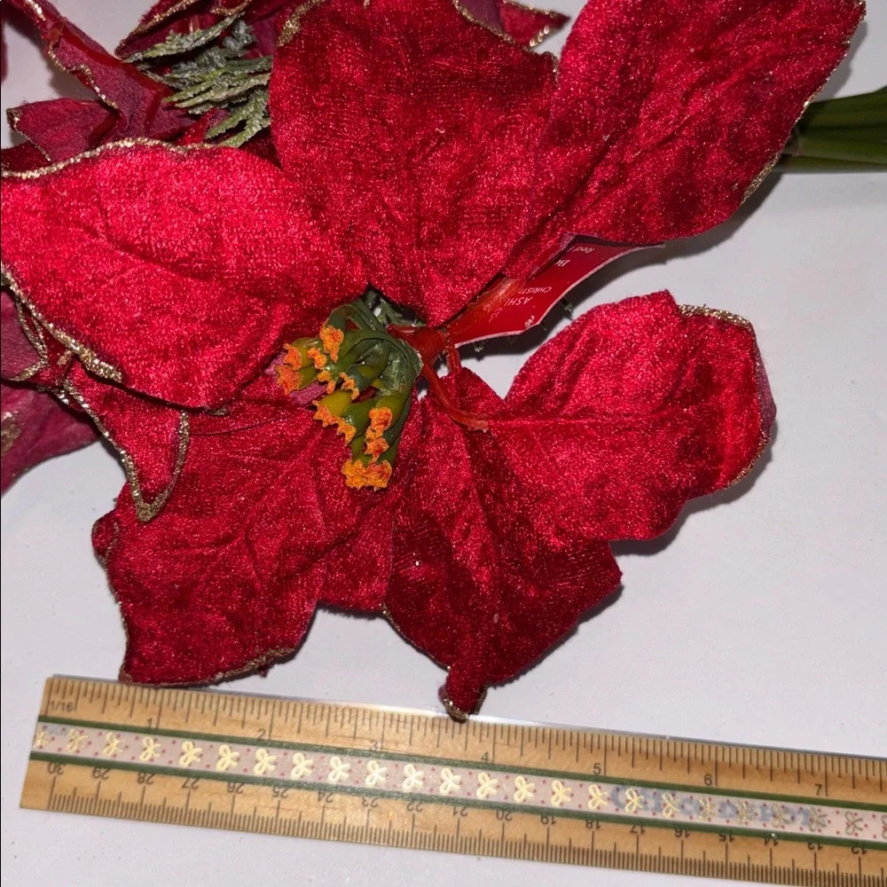 Red Poinsettia Floral Bouquet Set of 7 Red Velvet Gold edge poinsettia bouquets